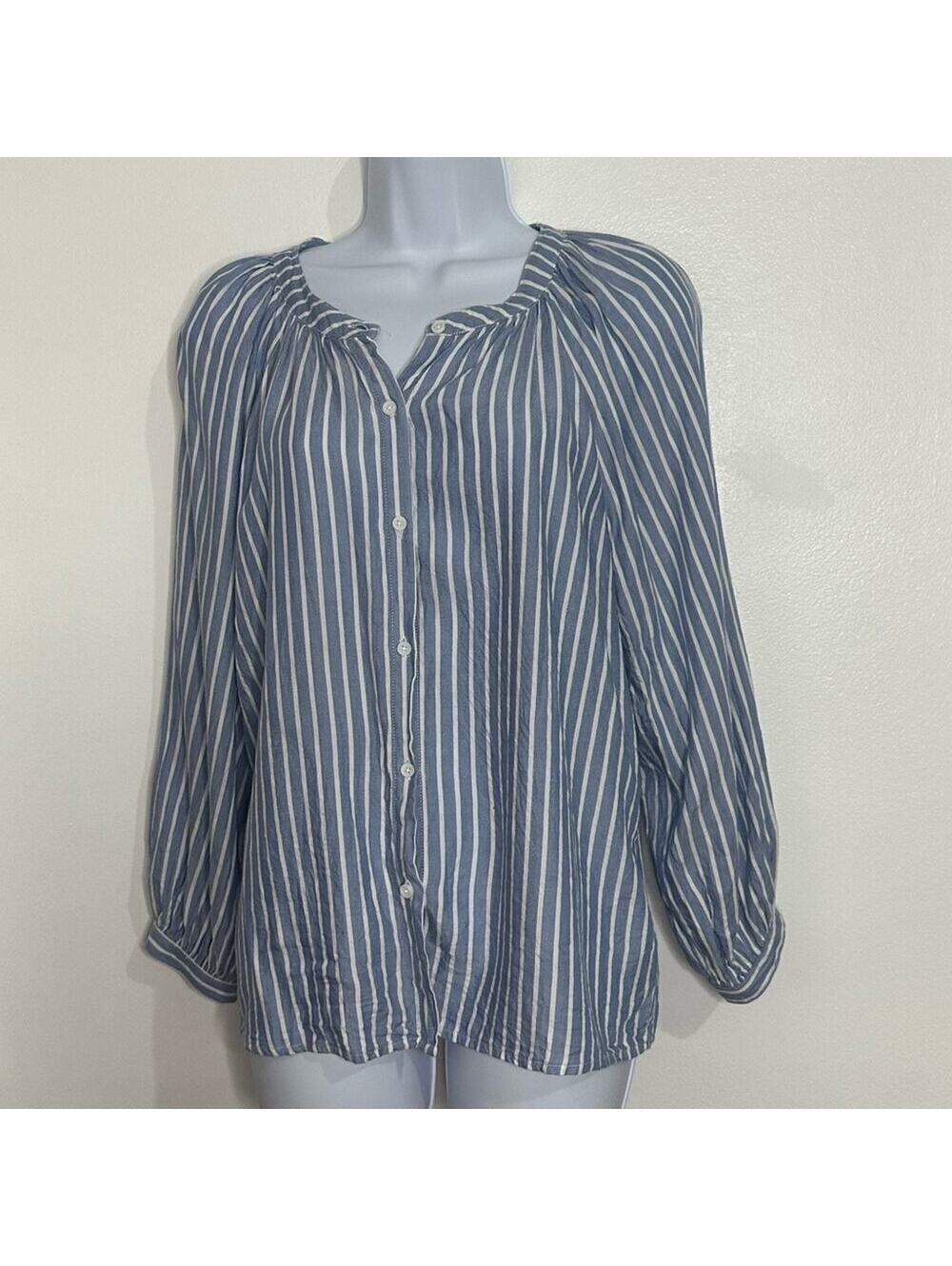 BeachLunchLounge Women's Blue Striped Button Down Blouse, Size Small - Picture 2 of 9